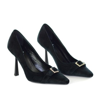 G.P. BOLOGNA - Velvet pumps with rhinestone buckle 2