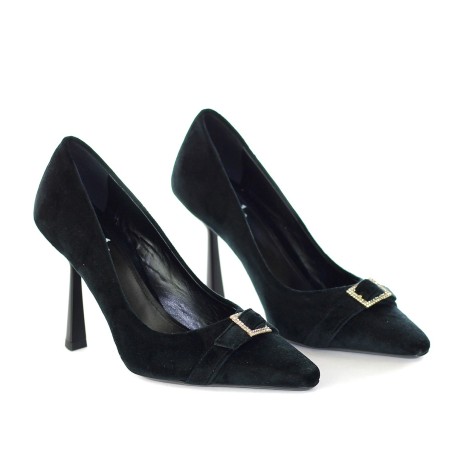 G.P. BOLOGNA - Velvet pumps with rhinestone buckle