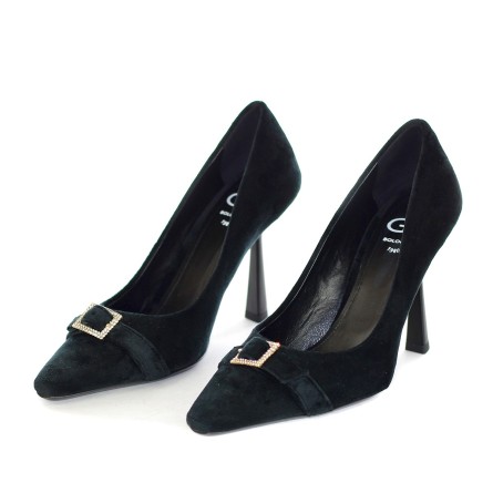 G.P. BOLONIA - Zapatos de tacón de terciopelo con hebilla de strass G.P. BOLONIA - Zapatos de tacón de terciopelo con hebilla de strass