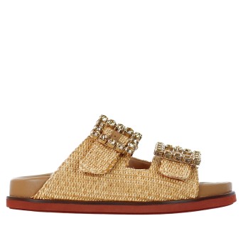 LORENZO MARI - Raffia sandal with stone buckles