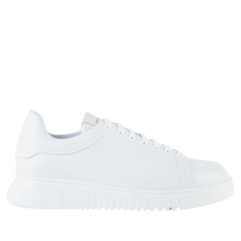 EMPORIO ARMANI - Tumbled leather sneakers with logo