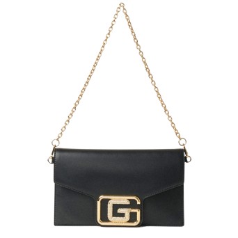 GAELLE PARIS - Clutch bag with metal monogram logo and rhinestones