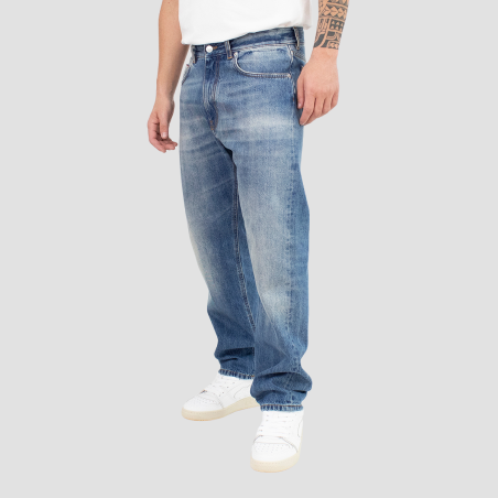 GRIFONI - Jeans with logo patch and mini breaks