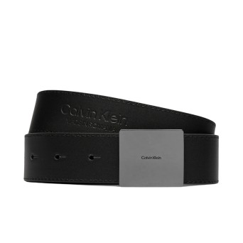 CALVIN KLEIN - Leather belt with engraved plaque