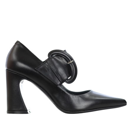 ALBANO Pump leather with maxi buckle 2832 NERO