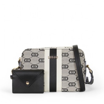 LIU JO - Borsa a tracolla in tessuto jacquard con logo all over
