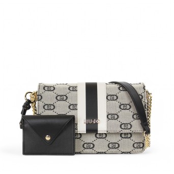 LIU JO - Sac à bandoulière en tissu jacquad avec logo sur tout le corps