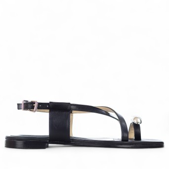 SIANOVIAROMA - Sandale flip-flop cuir nappa avec accessoire en métal