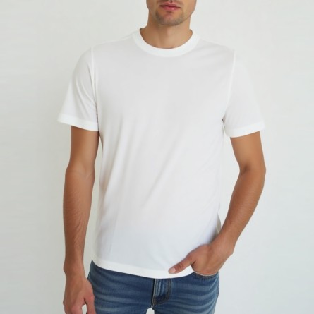 OUT/FIT - Camiseta elástica de cuello redondo con logotipo OUT/FIT - Camiseta elástica de cuello redondo con logotipo