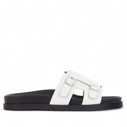 VINCENT VEGA - Calfskin leather slipper with double buckle
