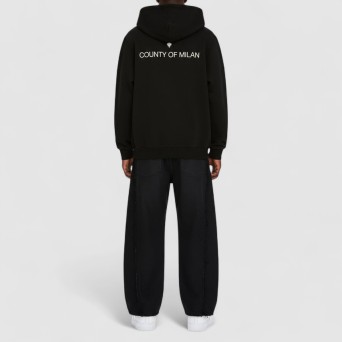 COUNTY OF MILAN - Felpa con zip e cappuccio Washed Effecty Logo 2