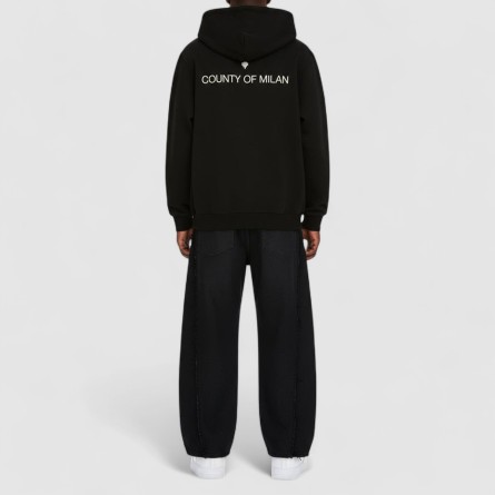 COUNTY OF MILAN - Felpa full zip con cappuccio Washed Effecty Logo