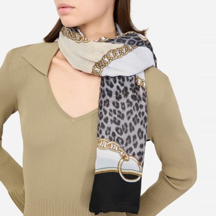 LIU JO - Écharpe avec imprimé animalier et chaîne LIU JO - Écharpe avec imprimé animalier et chaîne