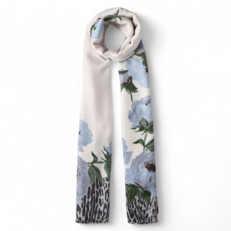 LIU JO - Stole with floral animal print and frayed edges