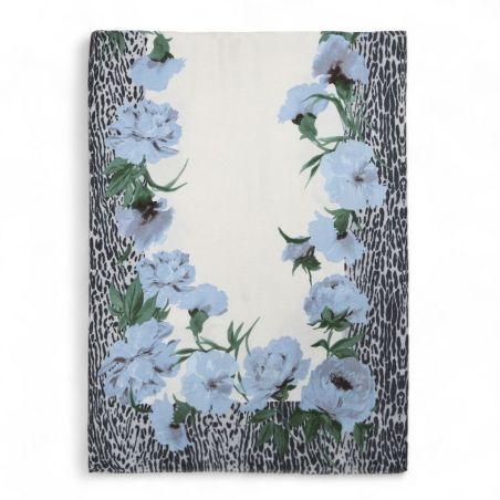 LIU JO - Estola con estampado animal floral y bordes deshilachados