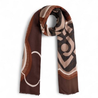 LIU JO - Stola con stampa logo e bordi sfrangiati