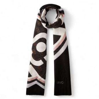 LIU JO - Stola con stampa logo e bordi sfrangiati