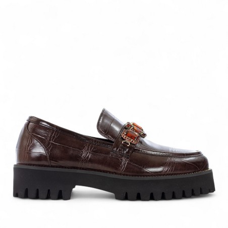 EXÉ - Mocasín de piel sintética con estampado de cocodrilo y tachuelas