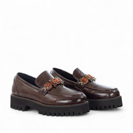 EXÉ - Mocassino in ecopelle stampa croco con borchie