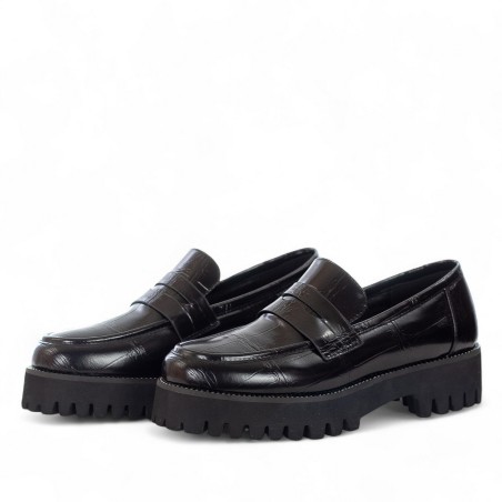 EXÉ - Mocassins en simili-cuir imprimé crocodile avec lanière