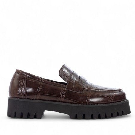 EXÉ - Mocasín con correa de piel sintética con estampado de cocodrilo