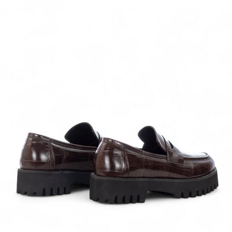 EXÉ - Mocasín con correa de piel sintética con estampado de cocodrilo