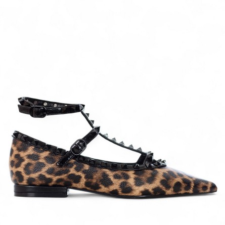 EXÉ - Ballerina stampa animalier con cinturino e borchie