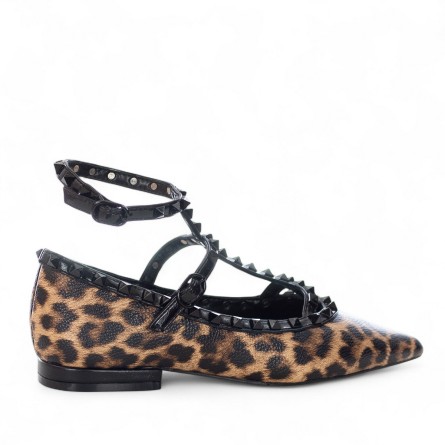 EXÉ - Ballerina stampa animalier con cinturino e borchie