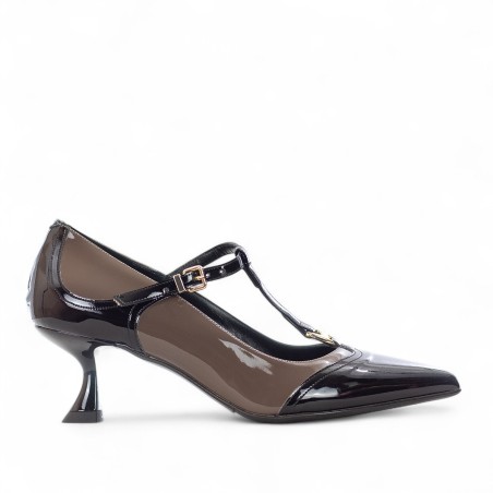 ALBANO - Escarpins en cuir verni bicolore avec boucle