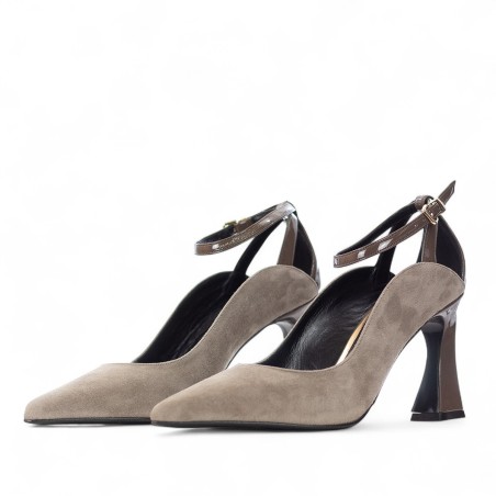 ALBANO - Escarpins en daim et cuir verni avec bride