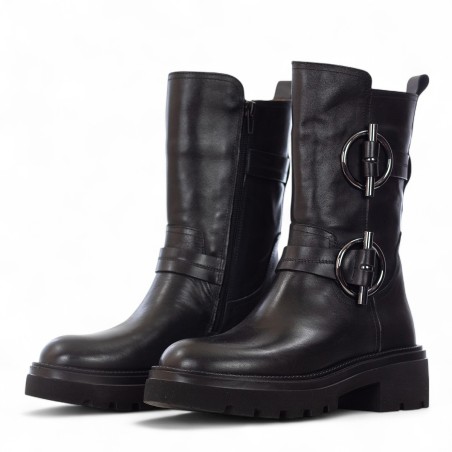 ALBANO - Leather boot with ornamental buckles