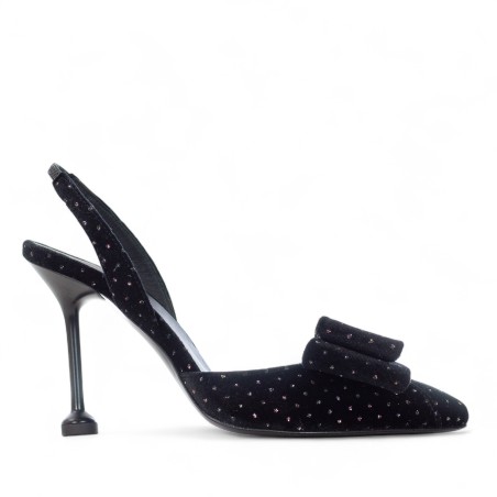 G.P. BOLOGNA - Décolleté in velluto nero con mini pois e fiocco