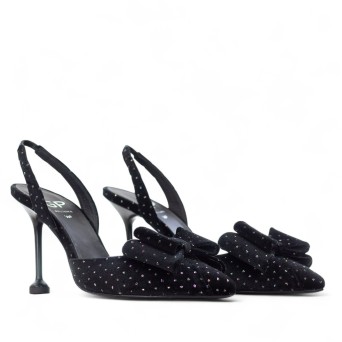 G.P. BOLOGNA - Décolleté in velluto nero con mini pois e fiocco 2