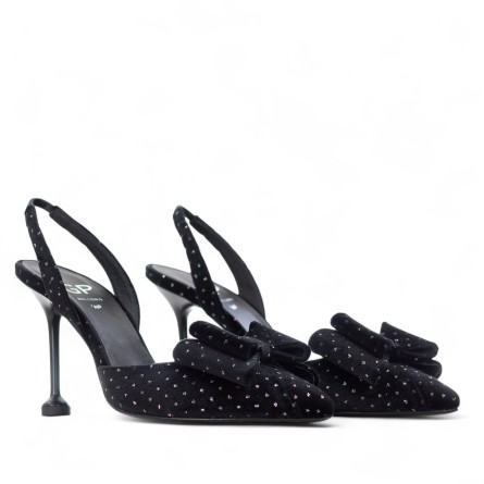 G.P. BOLOGNA - Décolleté in velluto nero con mini pois e fiocco G.P. BOLOGNA - Décolleté in velluto nero con mini pois e fiocco
