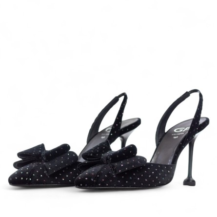 G.P. BOLOGNA - Décolleté in velluto nero con mini pois e fiocco G.P. BOLOGNA - Décolleté in velluto nero con mini pois e fiocco
