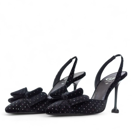 G.P. BOLOGNA - Décolleté in velluto nero con mini pois e fiocco