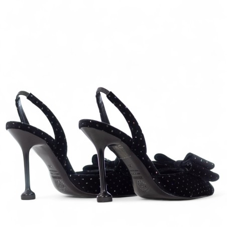 G.P. BOLOGNA - Décolleté in velluto nero con mini pois e fiocco