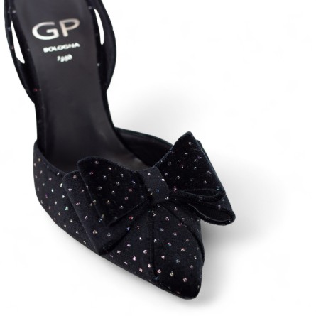 G.P. BOLOGNA - Décolleté in velluto nero con mini pois e fiocco G.P. BOLOGNA - Décolleté in velluto nero con mini pois e fiocco