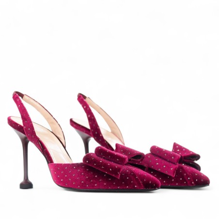 G.P. BOLOGNA - Décolleté in velluto nero con mini pois e fiocco