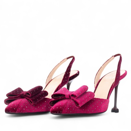 G.P. BOLOGNA - Décolleté in velluto nero con mini pois e fiocco