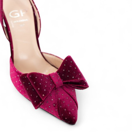 G.P. BOLOGNA - Décolleté in velluto nero con mini pois e fiocco