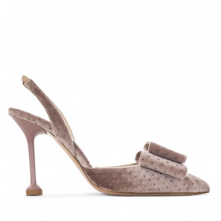 G.P. BOLONIA - Zapatos de tacón de terciopelo con mini lunares y lazo