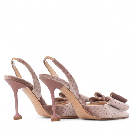 G.P. BOLONIA - Zapatos de tacón de terciopelo con mini lunares y lazo