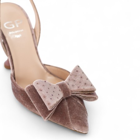 G.P. BOLONIA - Zapatos de tacón de terciopelo con mini lunares y lazo