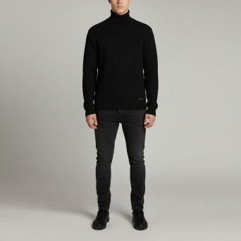 JOHN RICHMOND - Turtleneck with logo patch and stripe detail