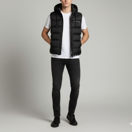 JOHN RICHMOND - Gilet imbottito con cappuccio uomo berom black