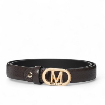 MARC ELLIS - Ceinture en cuir véritable avec plaque logo monogramme