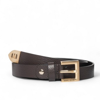 MARC ELLIS - Ceinture en cuir véritable avec logo gravé sur la boucle