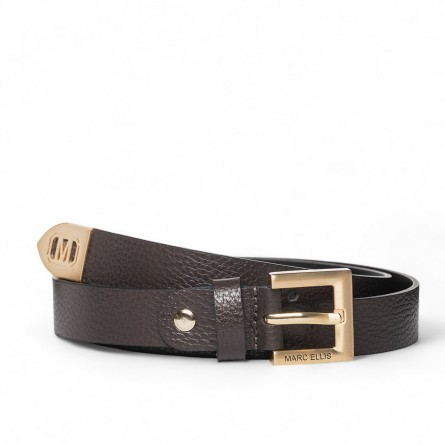 MARC ELLIS - Ceinture en cuir véritable avec logo gravé sur la boucle