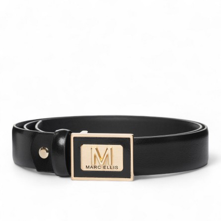 MARC ELLIS - Ceinture en cuir véritable avec plaque logo en métal